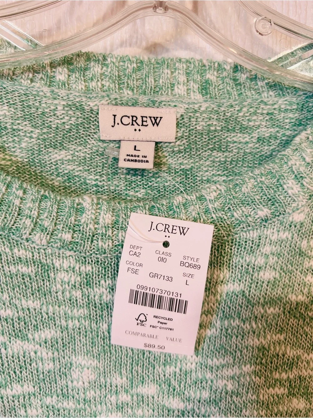 NEW J.Crew Mint Green Marled Crewneck Sweater